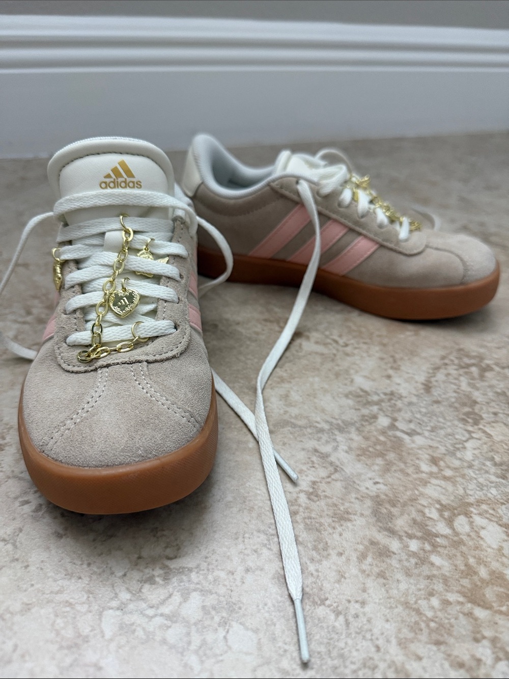 Adidas Gazelle Kids Sneakers Tan Pink Gum Sole Sz 1